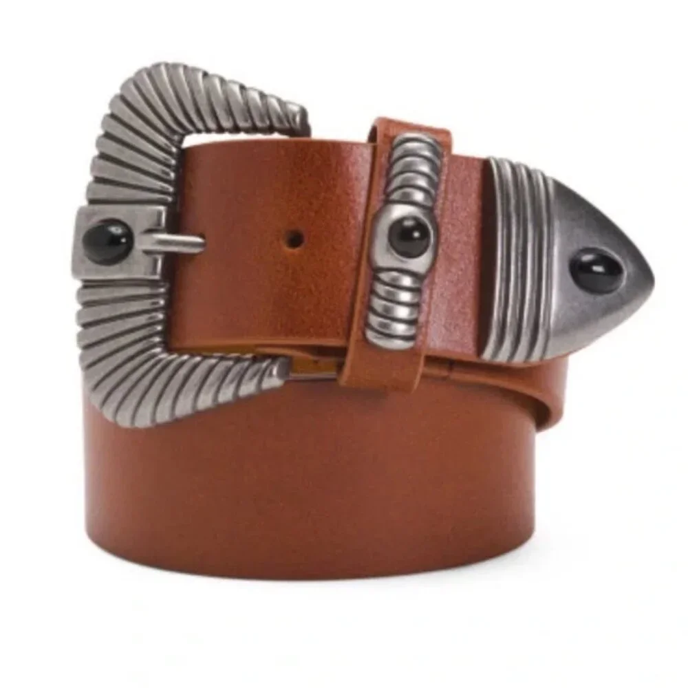 Most Wanted Leather Belt Western Antique Silver Tone Buckle